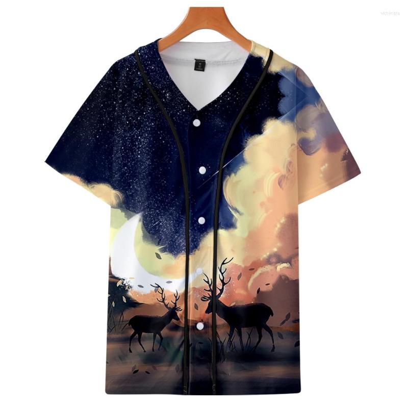 

Men' Casual Shirts Baseball Shirt Men' And Women' Clothing Fashion Couple Short Sleeve High Street Trend Jacket Hip Hop Deer, 3d