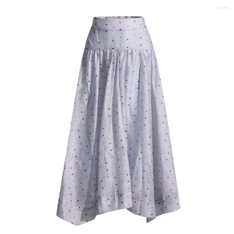 

Skirts Ruched Casual Midi Skirt For Women High Waist A Line Print Fancy Polka Dots Long Female Summer Clothes Fashion, Blue