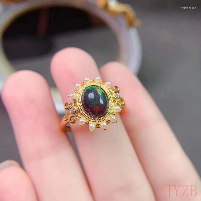 

Cluster Rings Jewelry 925 Silver Ring Daily Wear 8x10mm Natural Opal Fashion Ladies Gift