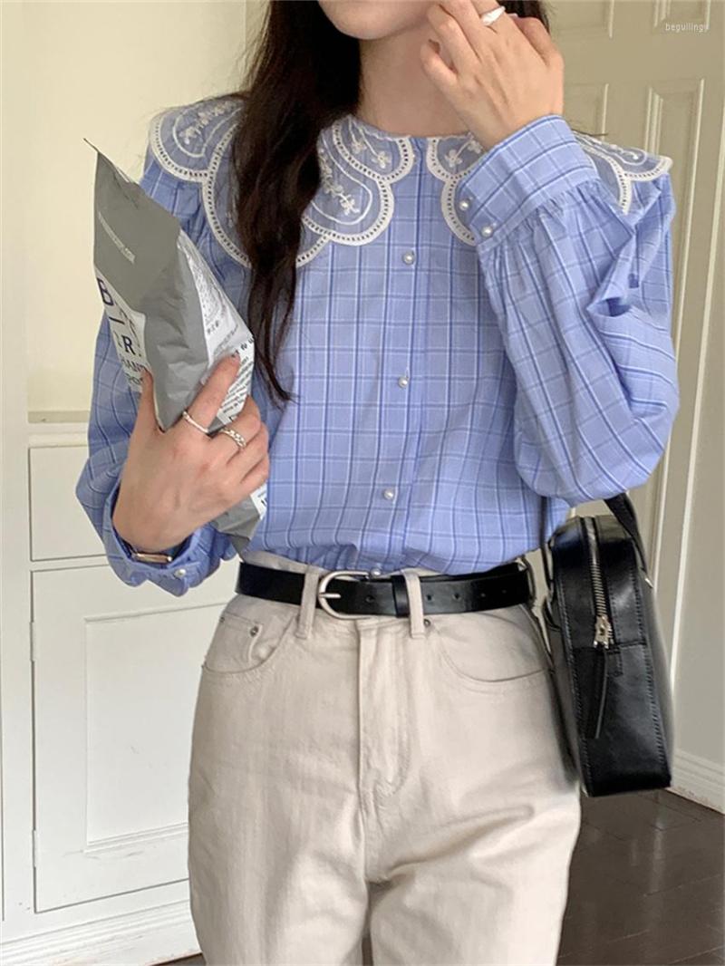 

Women's Blouses Alien Kitty Women Plaid Shirts Slim-Fit Pearl Buttons Autumn Vintage Loose2022 Full Sleeve Chic Elegant Office Lady Tops, Red
