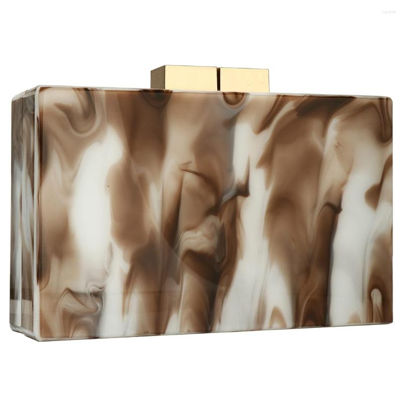 

Evening Bags Marble Acrylic Women Bag Metal Button Rectangle Box Chain Shoulder Arrival Portable For Shopping Party, Blue