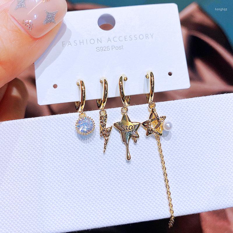 

Hoop Earrings MIGGA 4pcs Romantic Crystal Star Set For Women Gold Color Christmas Gift Jewelry