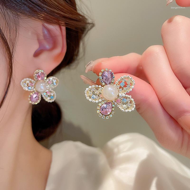 

Dangle Earrings Japanese And Korean Pearl Zircon Flower Luxury Temperament Design Fashion Sweet Women