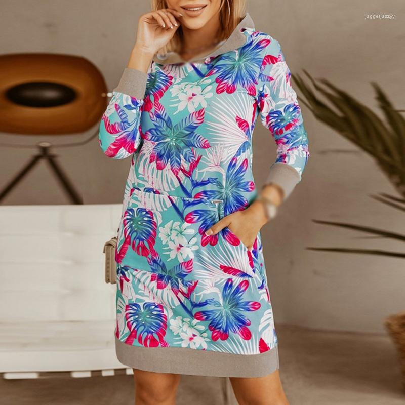 

Skirts Hoodie Women Dress Casual Hooded Pocket Long Sleeve Pullover Sweatshirts Autumn Winter Printing Color Loose Cap