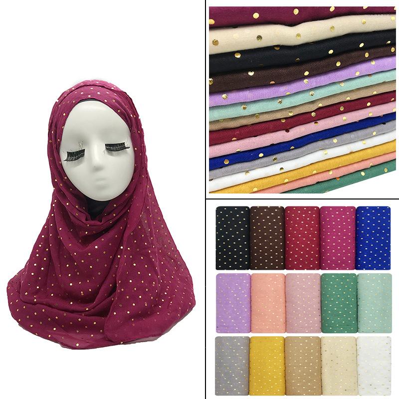 

Ethnic Clothing 2022 Women Muslim Hijab Scarf Femme Musulman Gold Point Soft Solid Viscose Headscarf Islamic Cover-up Pashmina