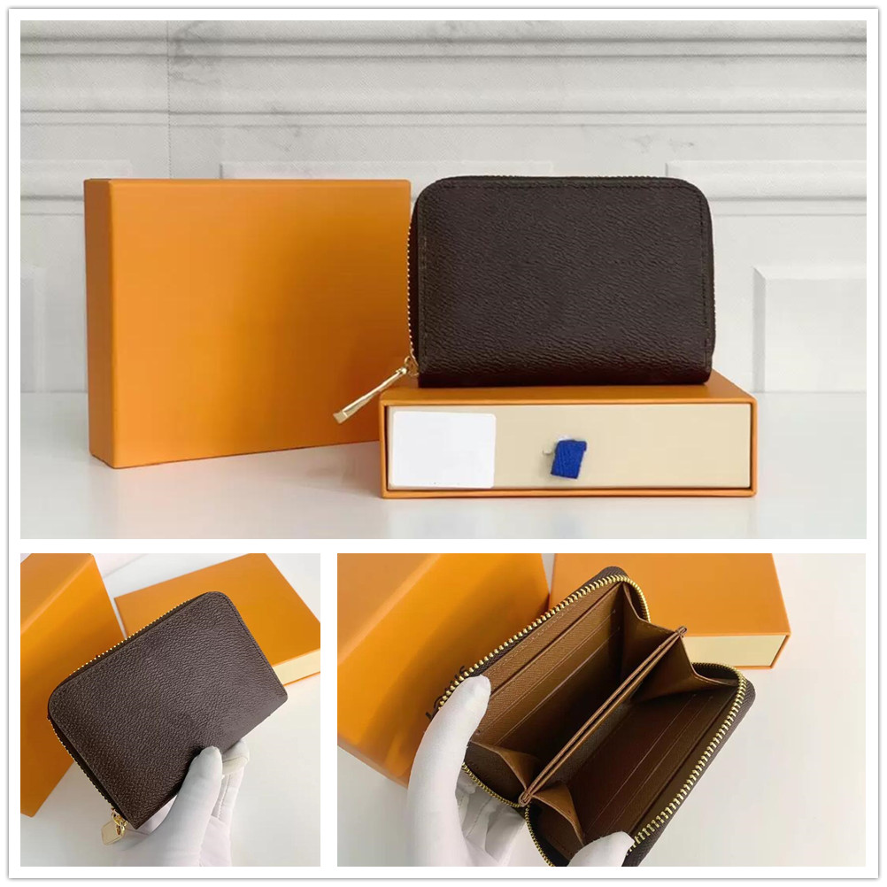 

Designers Wallets Mens Womens Purses Soft Leather Short ZIPPY Wallet Card Case Holder Zipper Pocket Pallas Bag Zip Coin Purse Wih Box Dust bag, Brown flower