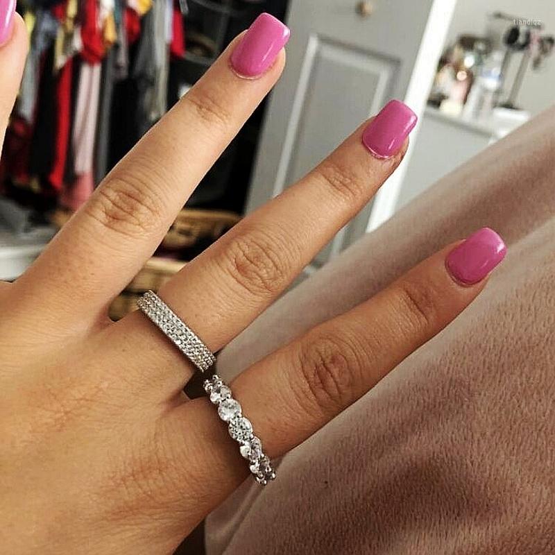 

Wedding Rings Fashion Promise Ring Silver Color Pave Zircon Band For Women Bridal Statement Party Jewelry