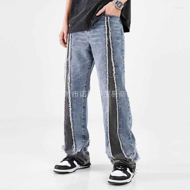 

Men' Jeans 2022 Men' Street Retro Stitching Edging Straight Casual Denim Trousers Loose All-Match Washed, Blue