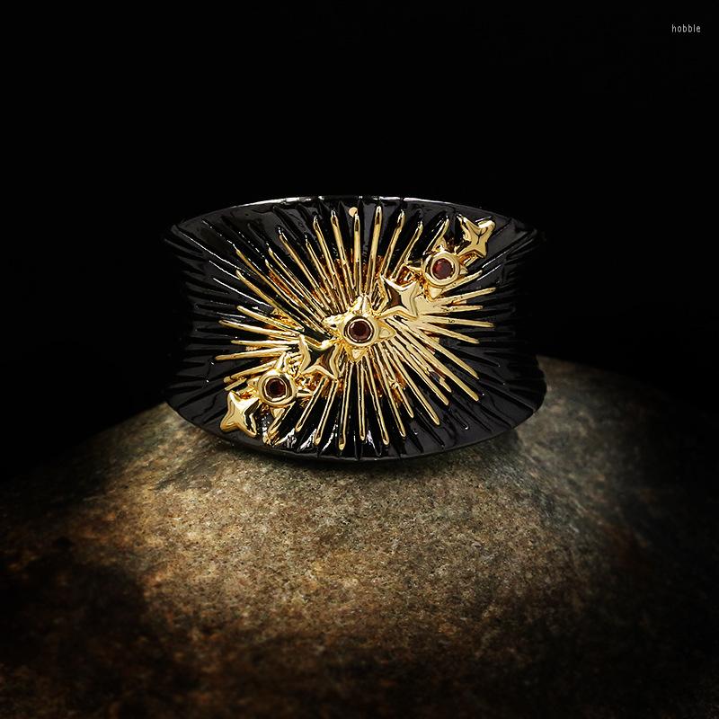 

Cluster Rings Charm Female Red Crystal Big Ring Vintage 14KT Black Gold Wedding Promise Bridal Geometric Engagement For Women