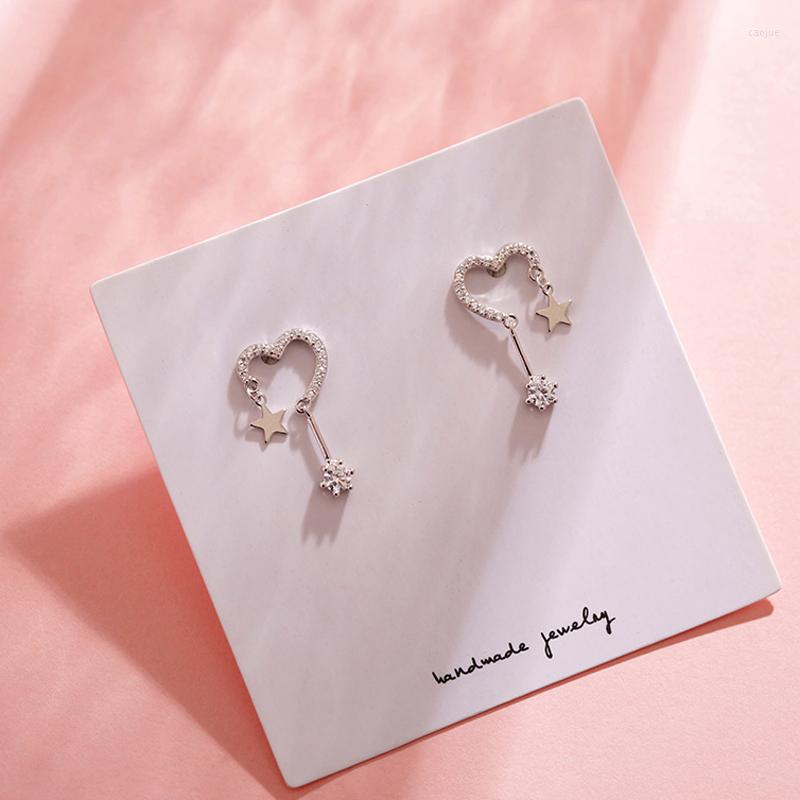 

Stud Earrings Delicate 925 Sterling Silver Chain Heart-Shaped Star Tassel For Women Gift Pendientes Oorbellen ER022