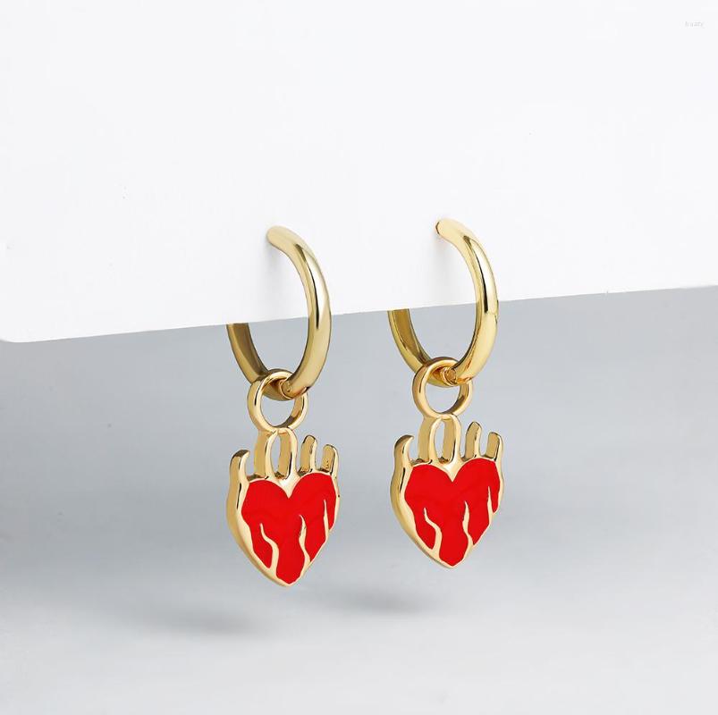 

Hoop Earrings Vintage Enamel Red Heart For Women Gold Color Stainless Steel Circle Huggies Earring Creative Design Jewelry Gift