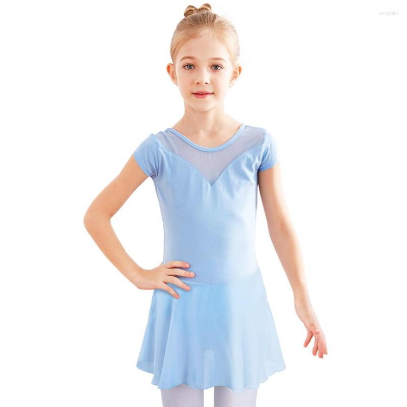 

Stage Wear BAOHULU Girls Skirts Short Sleeve Ballet Dress Chiffon Gymnastics Tutu Ballerina Practice Outfit Dance Costume Jumpsuit Women, B150 pink