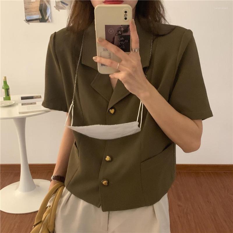 

Women's Suits Alien Kitty Chic High Street Short Sleeves Feminine Minimalist Brief OL Prom Stylish Elegant Loose All-Match Office Lady, Khaki