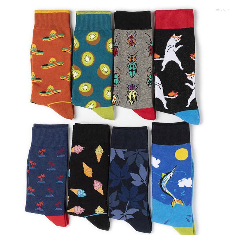 

Men's Socks Combed Cotton Harajuku Fruit Colorful Happy Funny Cartoon Hip Hop Skateboard Women For Wedding Christmas Gift