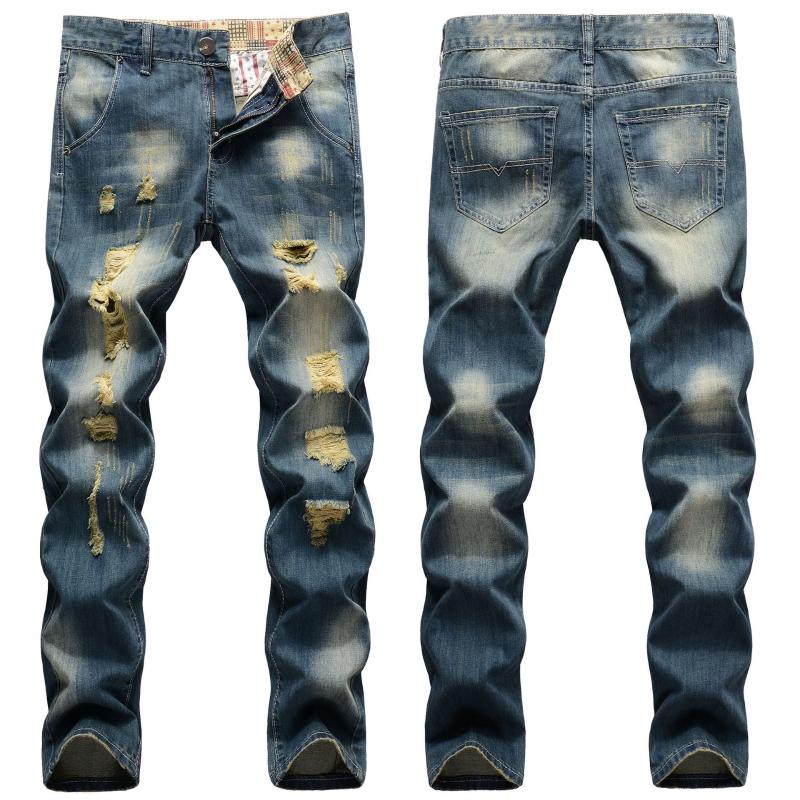 

Men's Jeans 2022 Trend Retro Distressed Holes Slim Fit Straight Fashion Korean Denim Trousers Ripped Tights, Picture