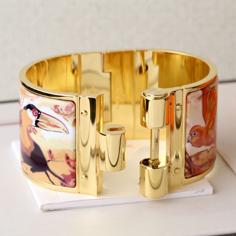

Enamel clic bangle for women charm bracelets 36mm big size snap-fastener red bird