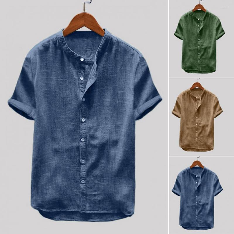 

Men's Casual Shirts Shirt Elegant Chic Blouse Tops Short Sleeve Beach Stand Collar Men Solid Color Slim Streetwear Blusas, Khaki