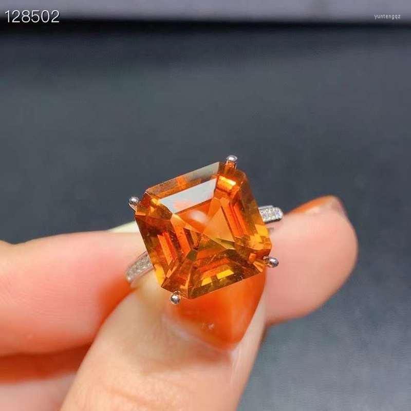

Cluster Rings Citrine Ring 12Mm Natural Gemstone Solid 925 Sterling Silver Man Romantic Anniversary Gift