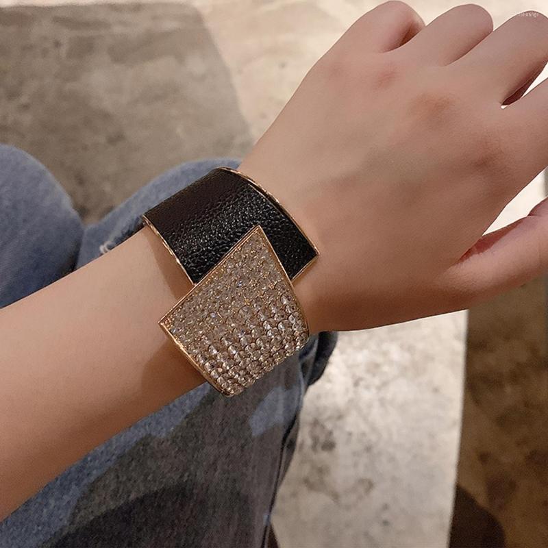 

Bangle Metal Leather Bracelet Rhinestone Jewelry Hand Chain Simple All-Match Wide