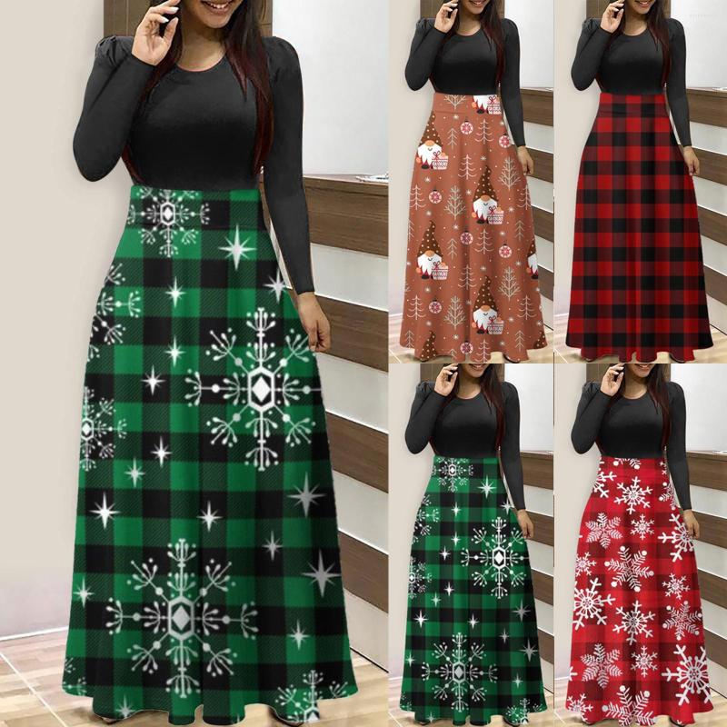 

Casual Dresses 2022 Vintage Christmas Dress Robe Women Winter Long Sleeve O Neck Patchwork Party Fashion Red Plaid Xmas Gift, A-d