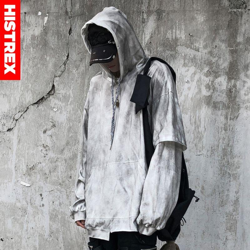 

Men's Hoodies HISTREX Japan Harajuku Tie-dyed 2-in-1 Men Jacket Streetwear Coats Hoody Hip Hop Clothing Homme Mens 10901#, Gray
