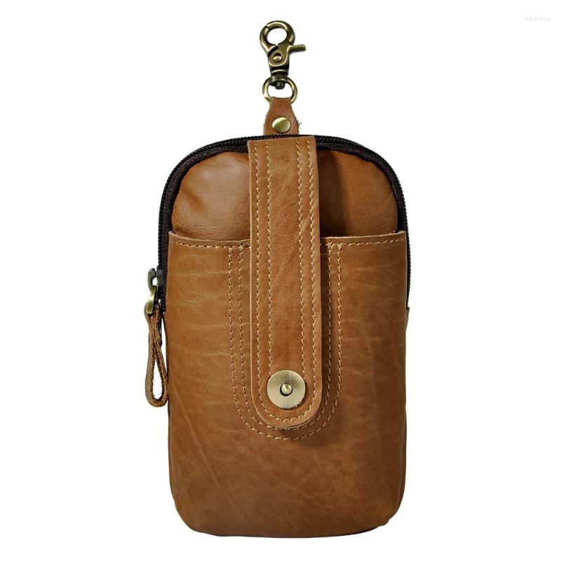 

Waist Bags Top Quality Fashion Real Leather Small Summer Pouch Hook Pack Bag Cigarette Case 6" Phone Belt 012l, Grey 2