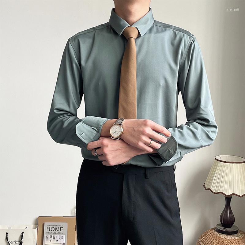 

Men' Casual Shirts 2022 Spring Solid Color For Men' Long Sleeve Shirt High Quality Business Dress Social Party Tuxedo Blouse, Gray