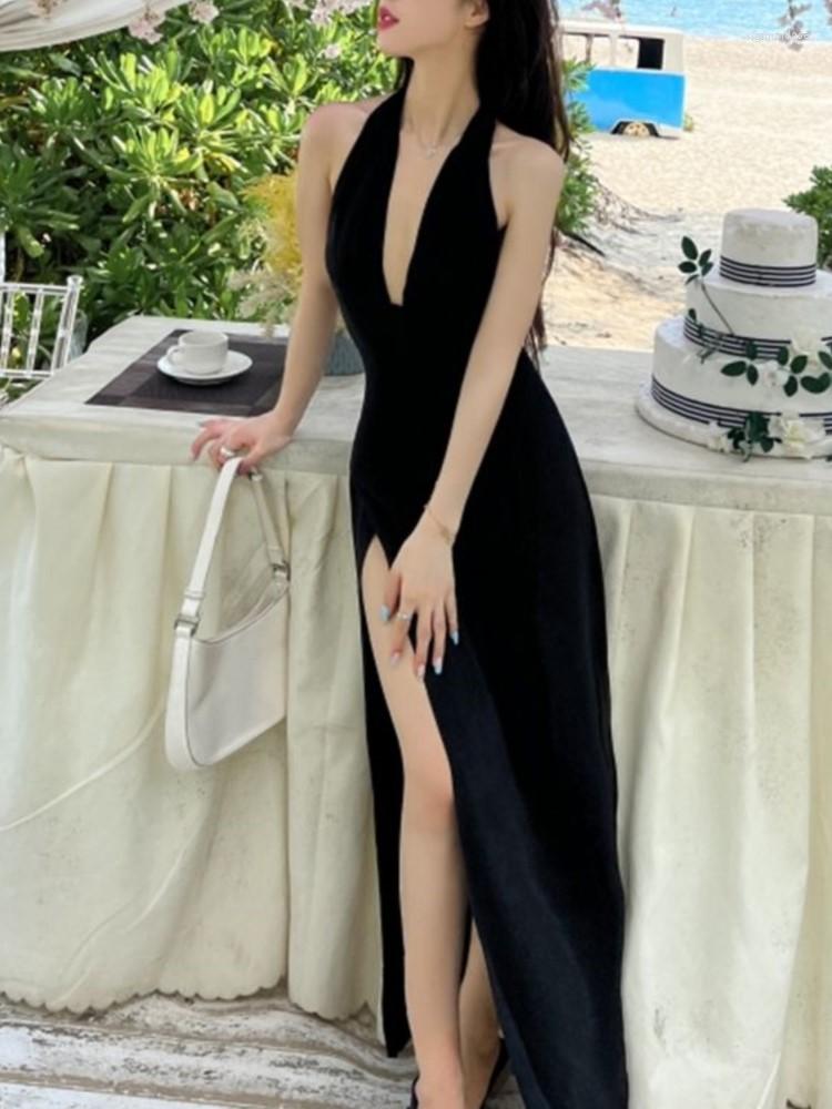 

Casual Dresses Women Elegant Halter Party Beach Maxi Dress Female Summer Sexty Backless Holiday Robe Vestito, Black