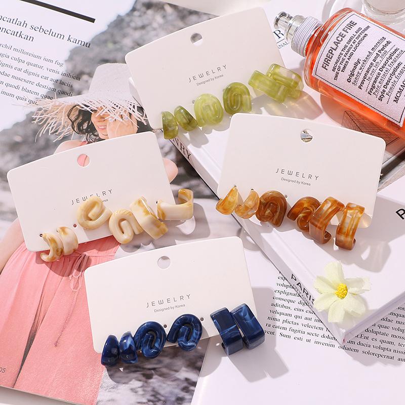 

Hoop Earrings 3Pcs/Set Vintage Fashion Colorful Acrylic Geometric For Women Trendy Femme Circle Square Resin Earing Jewelry Gift