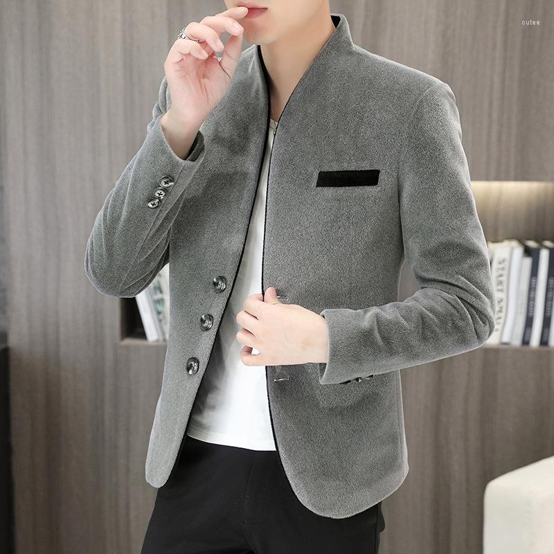 

Men's Suits 2022 Spring Solid Color Stand-up Collar Men's With A Slim Fit Korean Version Of The Casual Round Hem, Black