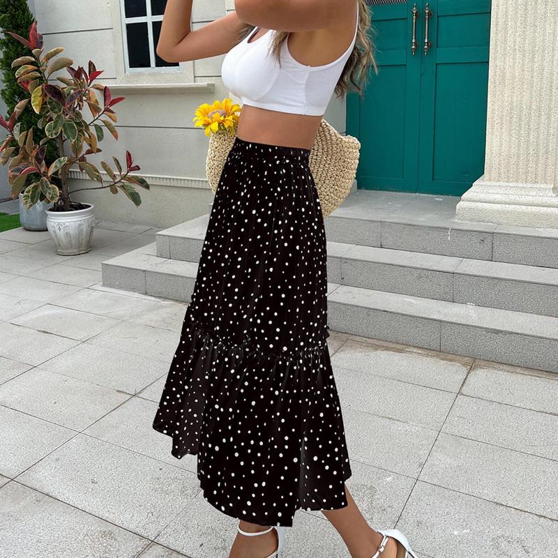 

Skirts Red Dot Skirt Women Polka Print Elastic Waist Band Midi Puffy Princess 20 Inch Round Table, Black-3