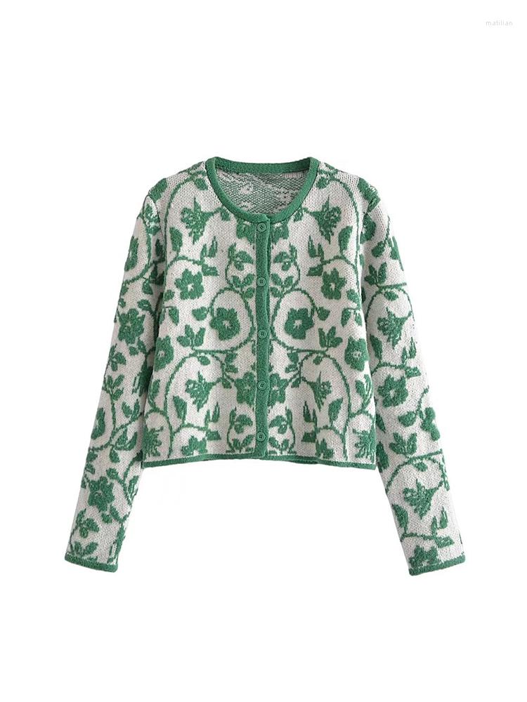 

Women' Knits Women' Fall 2022 Casual Fashion Chic Flower Pattern Jacquard Knit Jacket Vintage Round Neck Single Breasted Loose Top, Multi