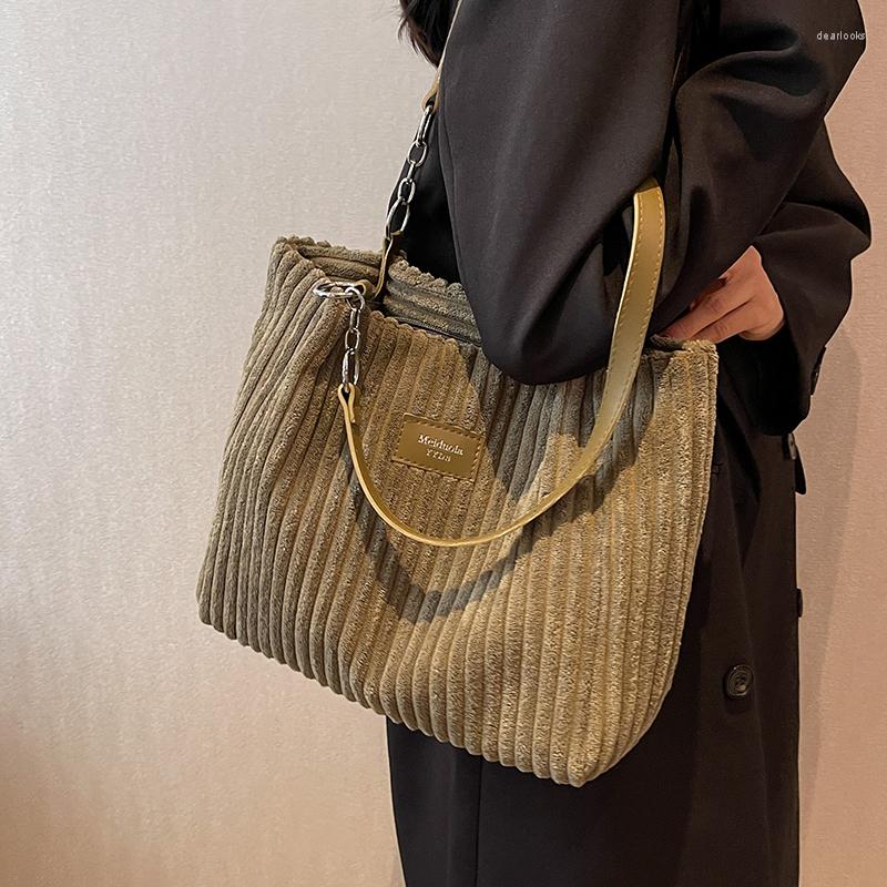 

Evening Bags Big Design Tote Bag 2022 Winter Softcorduroy Handbags For Women Fashion Trend Shoulder Messenger Shopper Wallet, Black