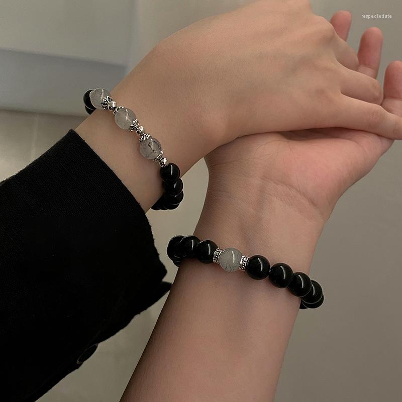 

Charm Bracelets Obsidian Beads Magnet Couple Bracelet Korean Ins Design High-end Female Temperament Jewelry Accessories