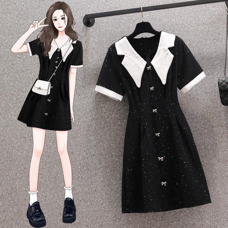 

Party Dresses Large Size Womens 2022 Summer French Temperament Dress Fat Woman Meat Minus Age Little Black