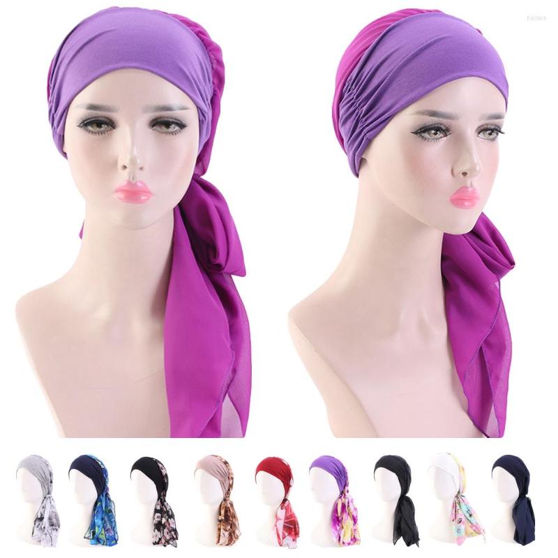 

Ethnic Clothing Muslim Women Hijab Turban Print Scarf Bandana Pre-Tied Chiffon Headscarf Cancer Chemo Cap Hat Hair Loss Cover Head Wrap