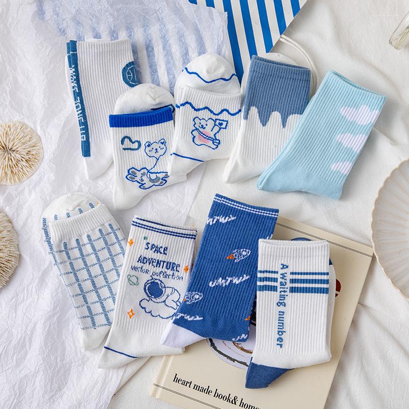 

Women Socks SP&CITY Blue Cartoon Print Cotton Sports Female Spring Autumn College Cute Short Korean Fashion Funny Patterned Sock, Balloon rabbit