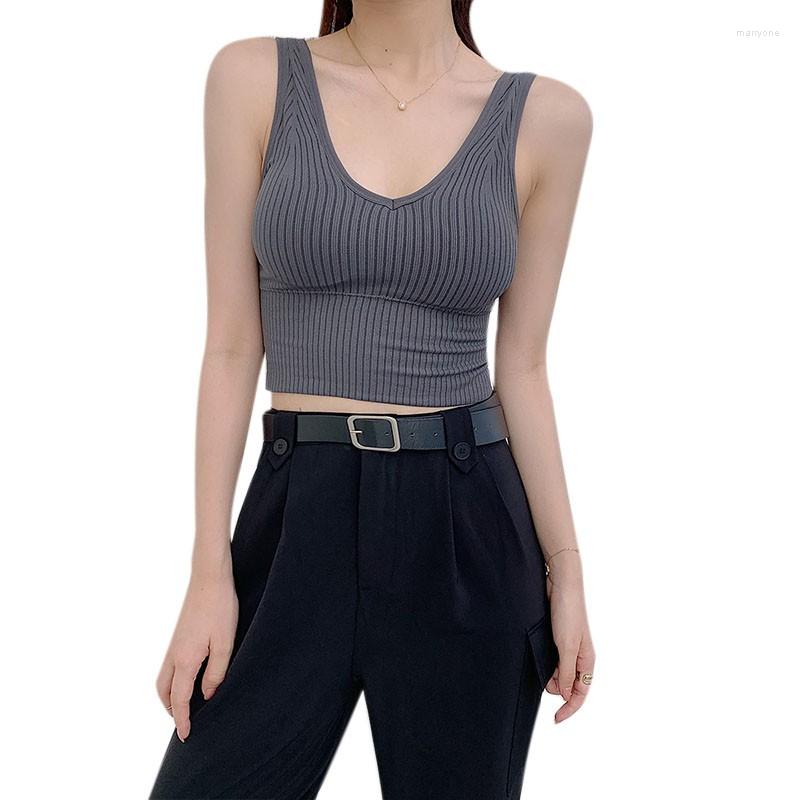 

Camisoles & Tanks V-neck Sports Beautiful Back Gathered Detachable Chest Pad Without Steel Ring Knitted Bottoming Vest Camisole