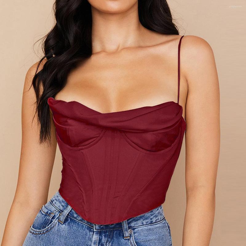 

Women's T Shirts Autumn And Winter Women's Sexy Pile Collar Satin Fishbone Pleated Camisole Top Women, Picture color