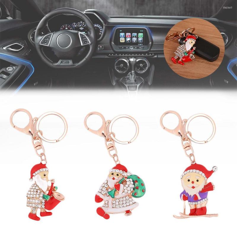 

Interior Decorations Rhinestone Car Keychain Santa Claus Pendant Decoration Christmas Eve Gift Bag Buckle Keyring Accessories