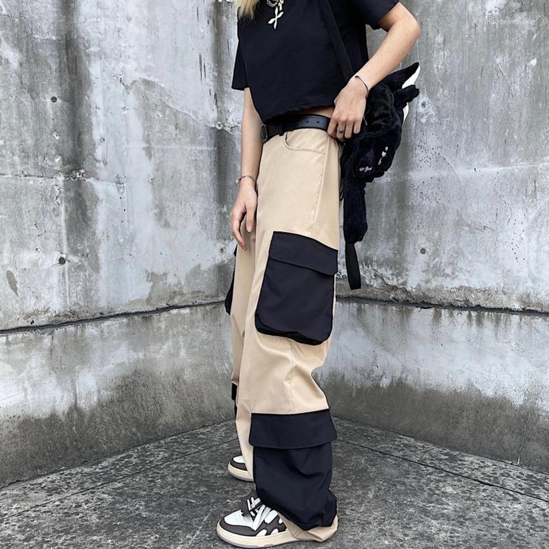 

Spring Cotton Cargo Pants Men Fashion Retro Pocket Casual Streetwear Loose Hip Hop Wide Leg Pant Mens Straight Pants, Khaki