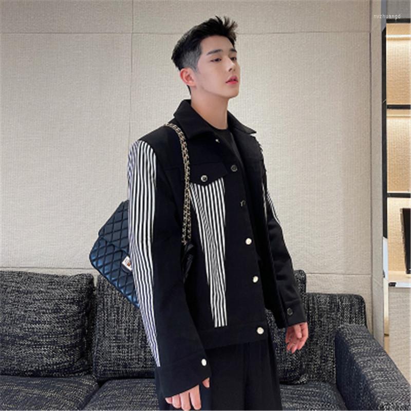 

Men's Jackets Jacket Men Contrast Patchwork Designer Outwear Turn-down Collar Coats Long Sleeve Korean Style Overcoat Youth Man Clothes, Black