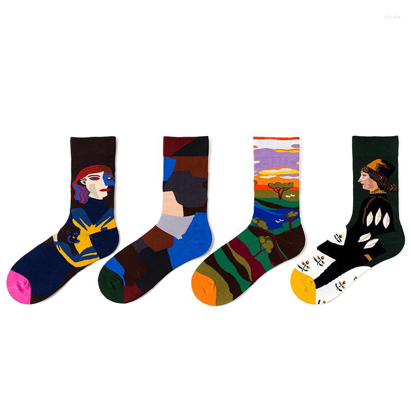 

Women Socks Unisex Women's Funny Retro Illustration Design Art Mural Painting Abstract Oil Pattern Skateboard Men Happy, Ah49-12