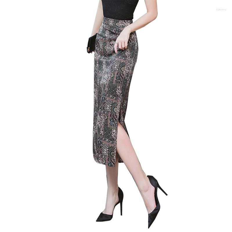 

Skirts -3XL 2022 Plus Size For Women Slim Long Printed Chinese Style Casual Ladies Skirt Summer Design Chiffon Party, Mixed
