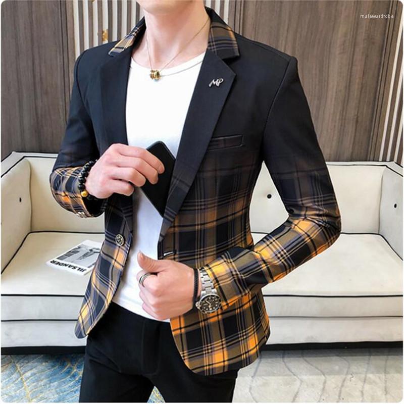 

Men' Suits 2022 Spring Men' Plaid Blazer Fashion Business Casual Slim Suit Jacket Large Size Banquet Wedding Party Club Dress, Gray