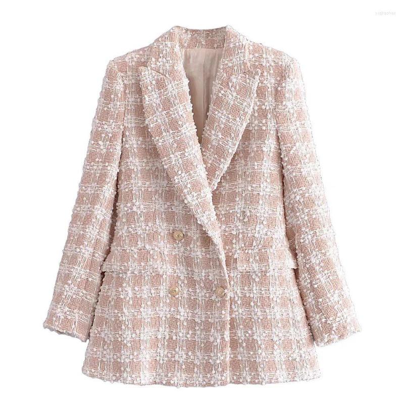 

Women's Suits 2022 Autumn British Style Women's Clothing Elegant Pink Woolen Double-breasted Suit Jacket