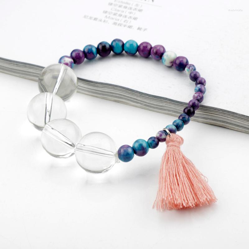 

Link Bracelets Natural Stone Charm Bracelet With Tassel Turkoois Beads Bangles Women Yoga Prayer Buddhist