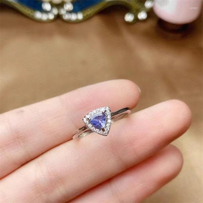 

Cluster Rings Natural 925 Silver Women's Ring Inlaid With Tanzanite Exquisite And Fresh Personality Fashion