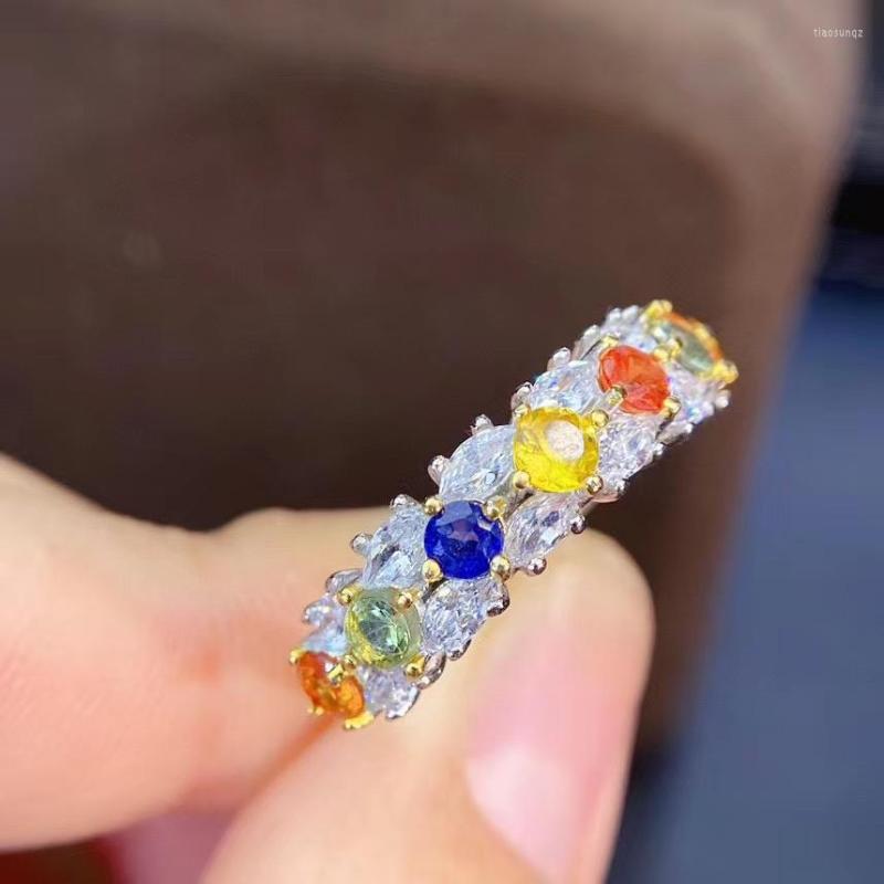 

Cluster Rings Natural And Real Sapphire Ring 925 Sterling Silver Fine Jewelry