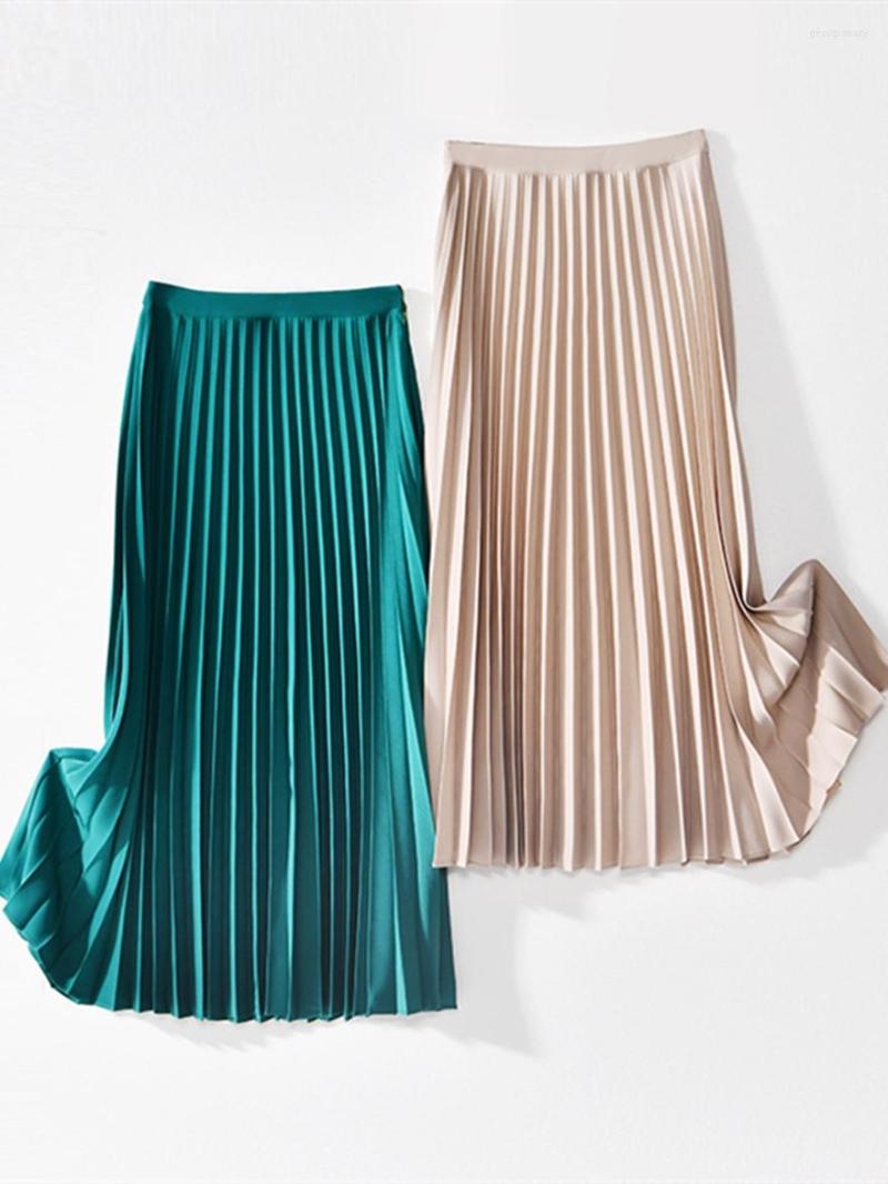 

Skirts Spring Summer Women Simple Skirt High Waist Pleated Solid Color Ladies Midi Jupe 2022, White